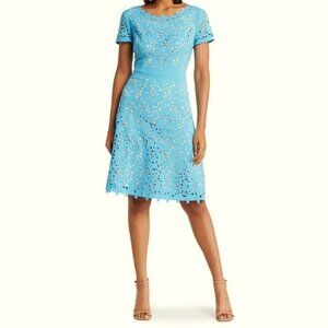 Focus By Shani Turquoise Blue Nude Laser Cut Floral Fit Flare Dress
